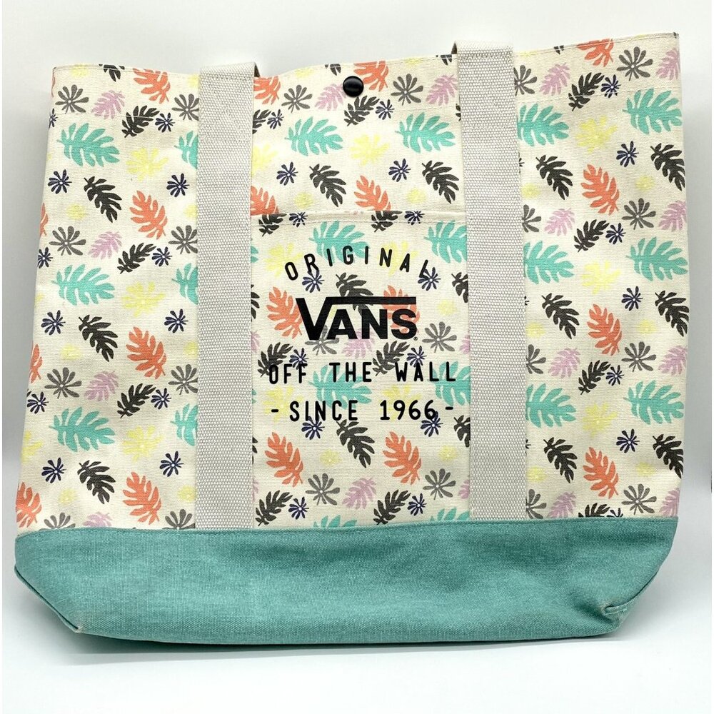 Vans Off The Wall Reusable Large Tote Bag Bonsai Leaf Leaves Cream Aqua Teal